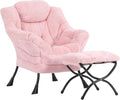 Lazy Chair and Ottoman Large Contemporary Plush Pink Accent Chair with Side Pocket Modern Leisure Upholstered Reading Armchair with Footrest for Office Bedroom Living Room Dorm Balcony