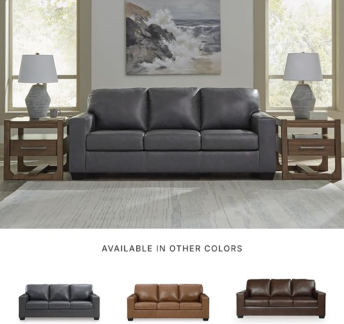 Signature Design by Ashley Bolsena Contemporary Leather Match Sofa with Removable Cushion and Armrest Blue