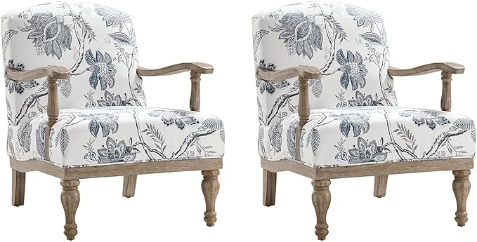 HULALA HOME Floral Accent Chair Set of 2 with Solid Wood Spindle Legs and Arms Upholstered Fabric Armchair with Solid Wood Base Patterned Wingback Chair for Farmhouse Living Room Bedroom Jacobean