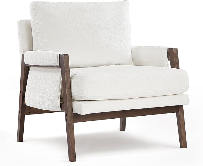DUHOME Mid Century Modern Accent Chair with Wood FrameComfy Reading Chair with Armrest Mid Century Modern Chair Upholstered Living Room Chairs for BedroomWhite