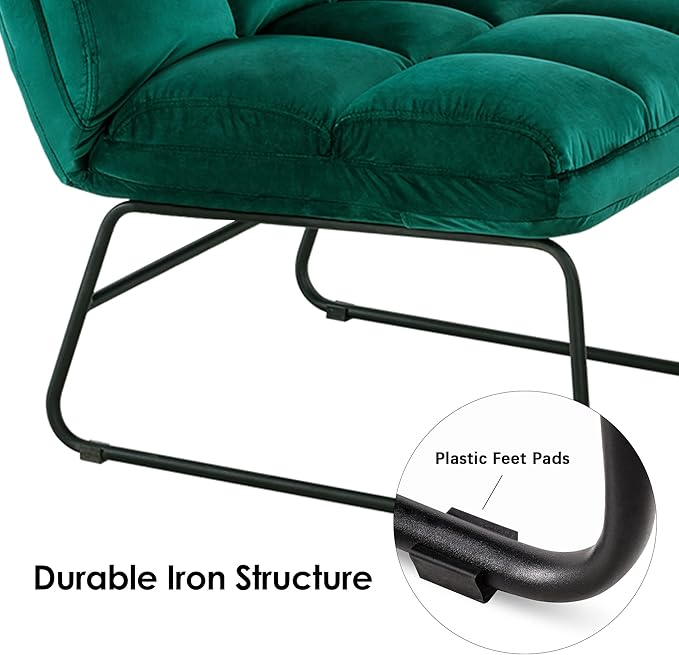 MCombo Velvet Accent Chair with Ottoman Set Modern Armless Chair for Living Room Bedroom Small Space 0014 (Velvet Dark Green)