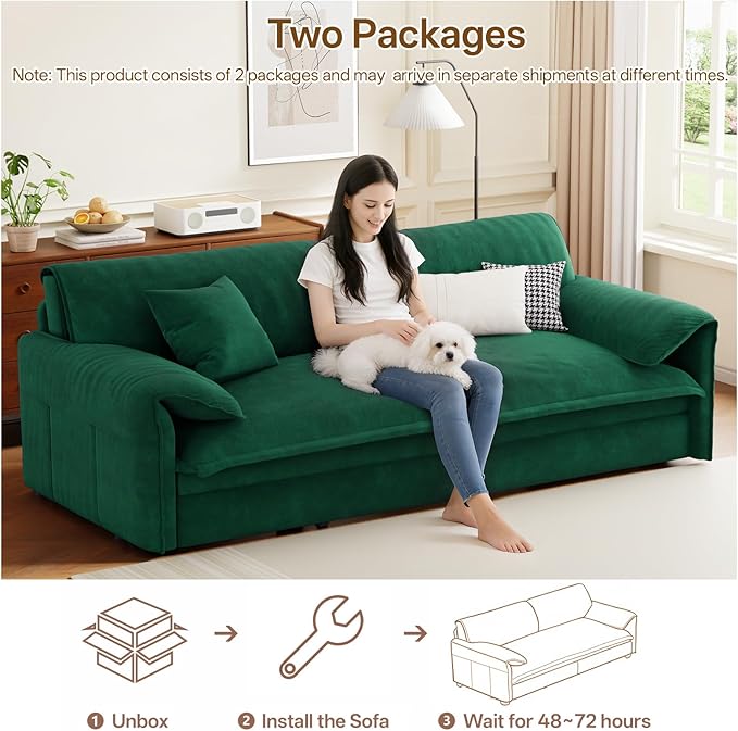 66 Queen Pull Out Couch BedVelvet 3-in-1 Queen-Size Sleeper SofaConvertible Pull-Out Sofa Bed with Side PocketsSleeper Loveseat for Living RoomApartment Offices (Green)