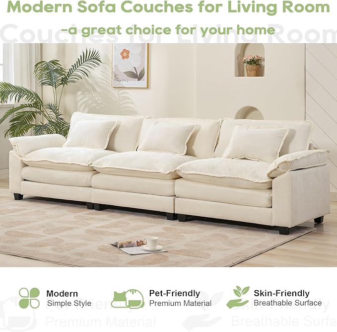 120 Comfy Cloud Sofa Couch with Throw Pillows Upholstered Deep Seat Cozy Sofa Sleeper Modern 3-Seater Modular Sectional Sofa for Living Room