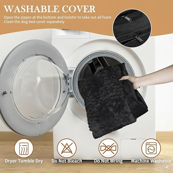 Comfort Expression Orthopedic Dog Bed for Large Dogs 35x22 Inch Waterproof Egg Crate Foam Large Pet Bed with Removable Bolsters Dog Couch with Washable Cover &amp Non-Slip Bottom Black