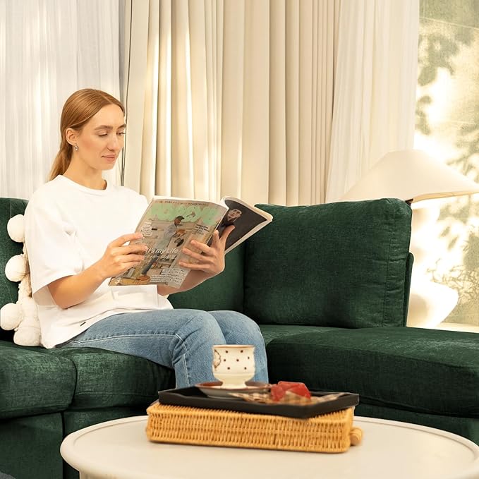 L Shaped Sofa Modern Sofa Modular sectional Cloud Couch with 1 Ottomans 5-seat Chenille deep-seat with Storage and 6 Pillows for Living Rooms bedrooms and Apartments (Green)