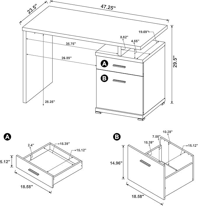 Coaster Home Furnishings - Irving - Engineered Wood - 2-Drawer Computer Desk with File Cabinet Rectangular Desk with Smooth Top and Plastic Glides - Home Office - 47-Inch - White - 800110