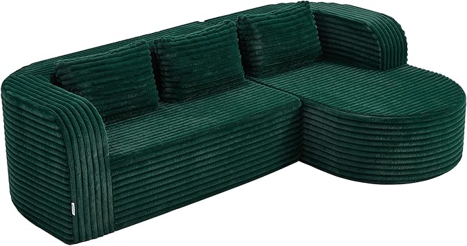 Hobestluk 96 Cloud Sectional Couch Modern Boneless Couch 3 Seater with Oversized Chaise L Shaped Modular Sofa Couches for Living Room Apartment No Assembly Required (Stripe GreenRight Facing Chaise)