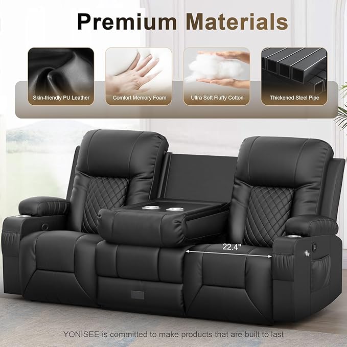 YONISEE 3 Seat Recliner Sofa with Flip Backrest Design Loveseat Reclining Sofa with Storage Drawer USB Ports 2 Cell Phone Holder Loveseat Recliner Couch for Living Room