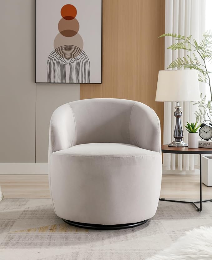 Swivel Barrel Accent Chair Velvet 360° Swivel Chair Small Leisure Chair Single Sofa Chair with Metal Swivel Base for Living Room Hotel Bedroom Office Coffee Shop (Gray + Velvet)