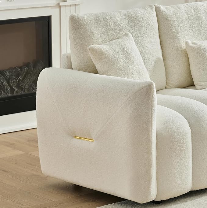 White Oversized Armchair Teddy Cloud Sofa Couch Comfy Upholstered Sherpa Couch with Pillow Modern Deep Seat Single Accent Chair for Living Room Bedroom Office Apartment (White)