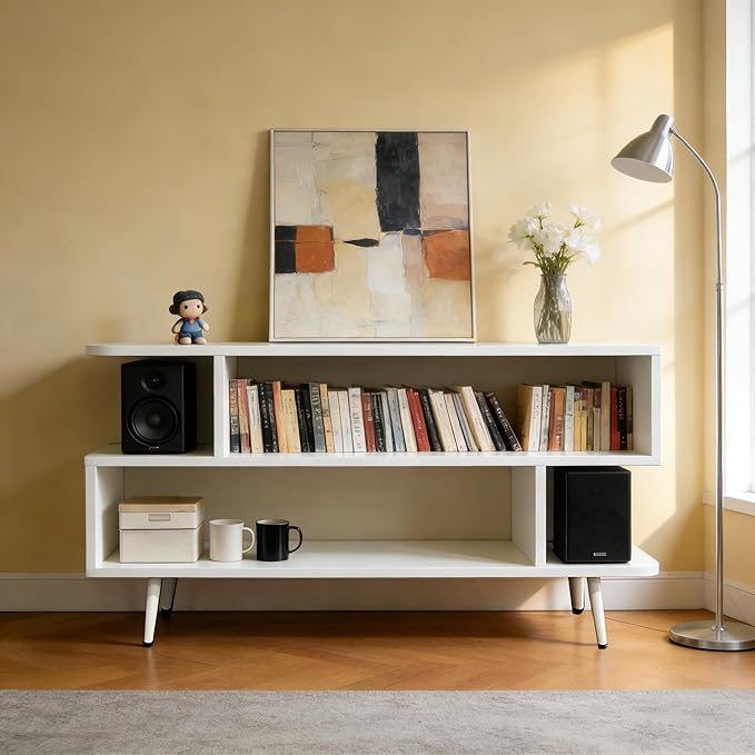 Lightdot TV Stand for TVs up to 45'' Modern Entertainment Center with 3 Storage Open Large Capacity for Collection Media Console Table for Living Room/Entrance/Sofa CabinetEasy Assembly-White