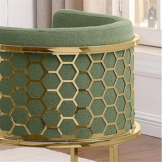 Modern Honeycomb Armchairs with Chrome Base Silver or Gold Frame Options (Teddy Fabric Green/Gold Bar Stool)