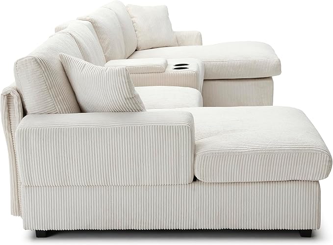 U-Shaped Sectional Cloud Sofa with Storage Console and Cupholders 126-Inch U-Shaped Symmetrical Corduroy Sectional Couch W/2 Chaise LoungesUSB-C Ports &amp 2 Pillows