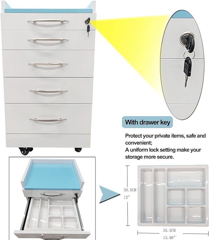 Storage Cabinet Office Mobile File Cabinet 4 Drawers Utility Mobile Lockable Cabinet Stainless Steel Moving Side Cabinet Portable Storage Device with Brake Wheels and 2 Divider Brackets
