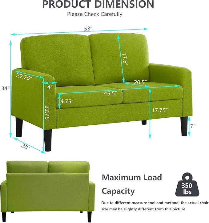 BEEY Small Couches for Small Spaces 53 Loveseat Sofa for Bedroom Modern 2-Seater Couch with Button Tufted Back Comfortable Love Seat for Bedroom Apartment Living Room Office - Green
