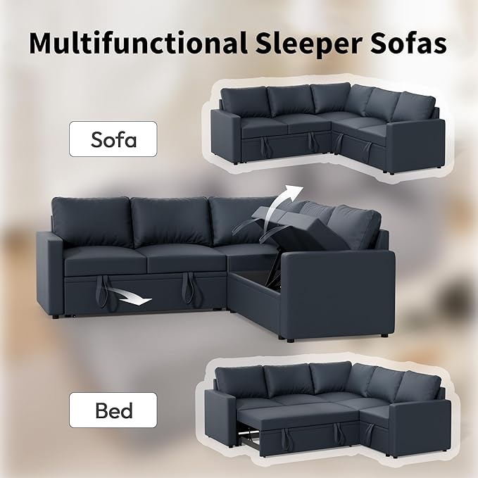 Modular Sofa Bed Couch with Storage 82 Reversible Sleeper Sofas with Pull Out Bed Pull Out Couch for Living Room Apartment Bedroom Office Dark Grey