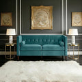 Dreamsir 58'' W Velvet Sofa Mid-Century Love Seats Sofa Furniture with Bolster Pillows Button Tufted Couch for Living Room Tool-Free Assembly (Loveseat Peacock Blue)