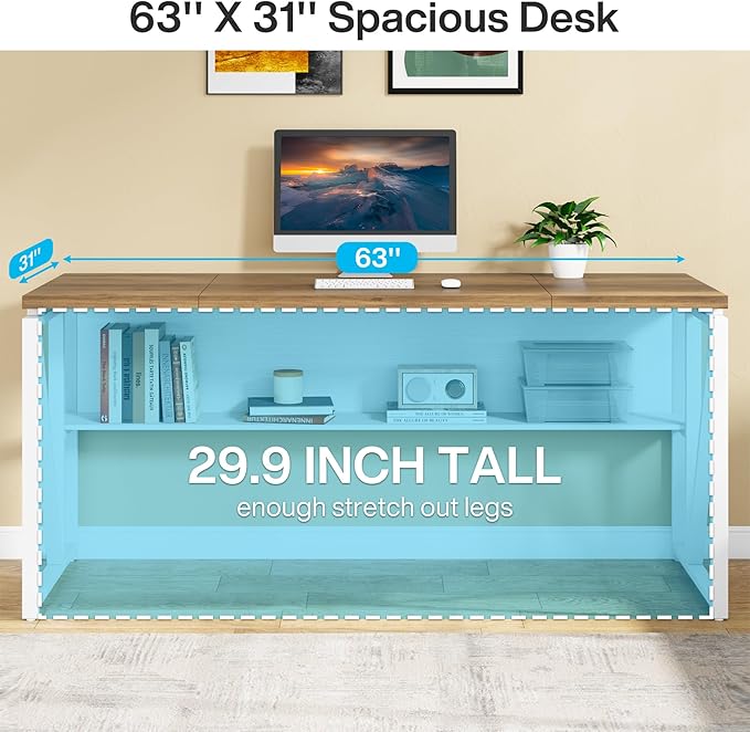 Tribesigns Office Desk with Drawers Sets 63 inches L Shaped Computer Desk with Mobile File CabinetBig Executive Desk for Home Office Furniture Sets (Light Walnut 63-inch)