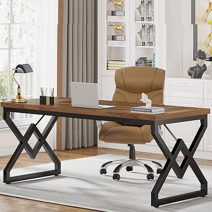 Little Tree 63 W Executive Desk Extra Sturdy Thickened Wooden Workstation Study Desk Computer Desk Large Home Office Writing Desk for Home Office