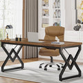 Tribesigns 63 Large Industrial Executive Desk with Extra Thickened Tabletop &amp Metal Frame Heavy-Duty 300 lb Capacity Home Office Desk for Study Room Dorm Bedroom – Vintage Brown &amp Black