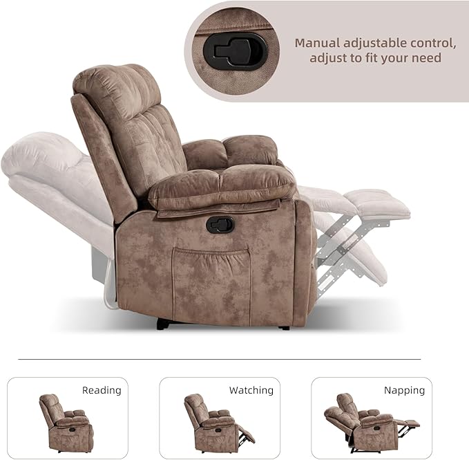 CANMOV Loveseat Recliner Manual Recliner Sofa Chair for Living Room Reclining Sofa with Storage ConsoleHidden Cup Holders 2 Seat Camel-Brown