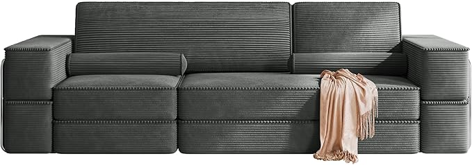 YITAHOME 103 Modular Sectional Sofa Couches Convertible Cloud Sofa Bed Comfy Easy-Clean Soft Corduroy Sectional Sofa with Deep Seat for Living Room Bedroom Grey