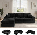 113 Modular Sectional Sofa for Living Room Convertible L-Shape Couch with OttomanCloud Boneless Couch with Layered CushionBlack Corduroy