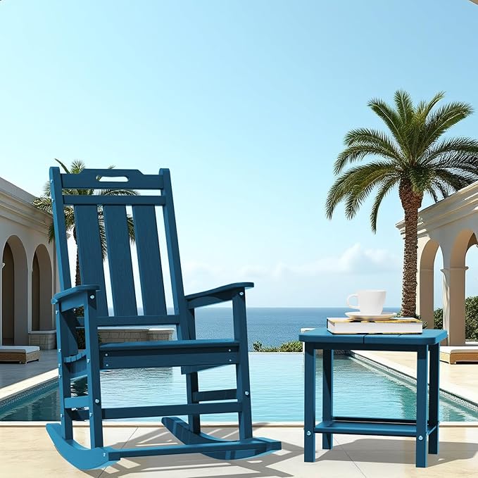 Rocking Chair Outdoor Rocking Chair for Adults HDPE Outdoor Chairs with Footboard All Weather Resistant Porch Rocker Navy
