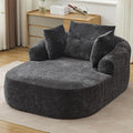 Oversized Chaise Longue Chair Indoor Modern Upholstered Chenille Deep Seat Sofa Bed with Throw Pillows and Armrests Sleeper Sofa Couch for Living Room Bedroom Apartment (Black)