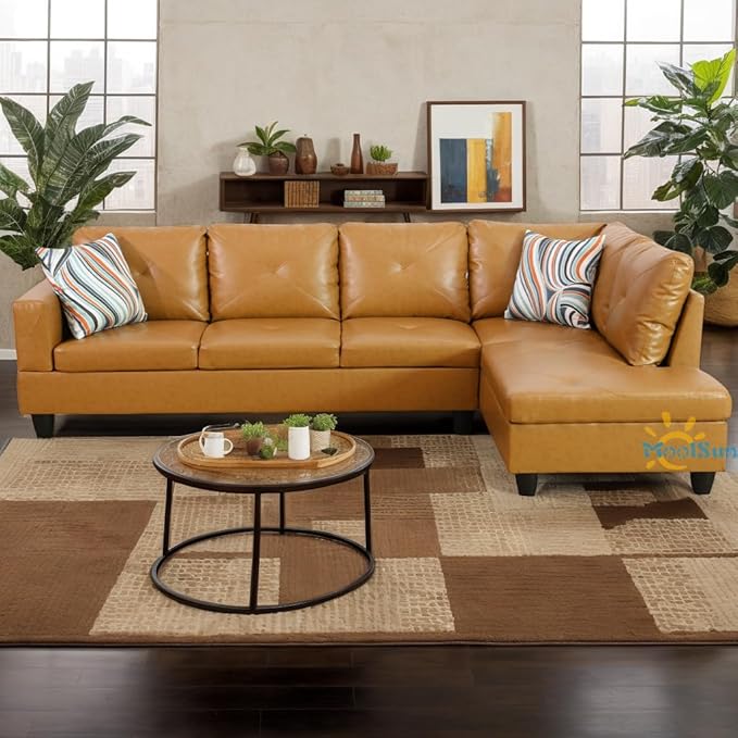 L-Shaped Combination Sofa Set Luxurious Synthetic Leather Living Room Sofa Suitable for Living Rooms Bedrooms Apartments and Offices