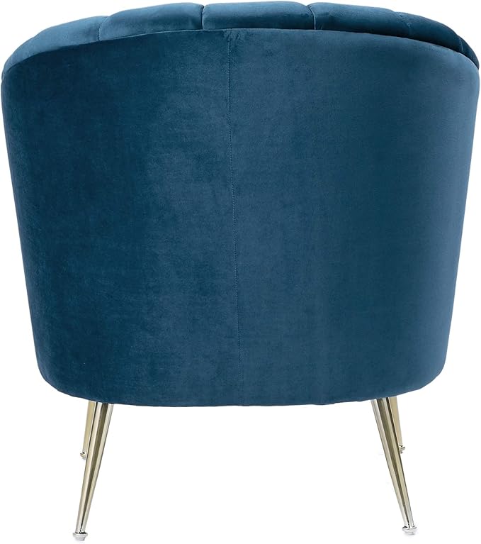 Manhattan Comfort Rosemont Velvet Accent Armchair Scalloped Chair with Mid-Century Modern Shell-Style with Wraparound Back Vertical Channeling Ideal for Living Room Use Set of 1 Blue
