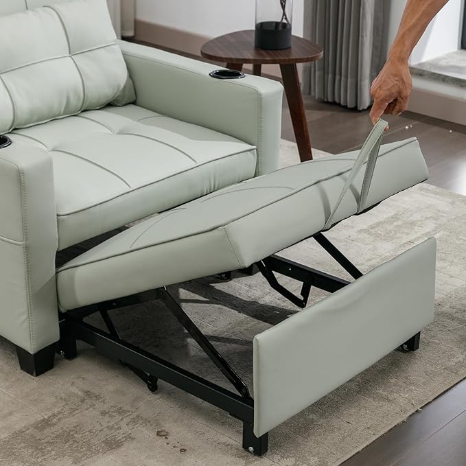 Modern Convertible Sleeper Sofa Bed 3-in-1 Adjustable Futon Couch with Storage &amp Removable Armrests for Apartment Studio Office Small Spaces (Green)