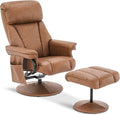 MCombo Swivel Recliner with Ottoman TV Chair with Vibration Massage Ideal for RV Small Space Living Room &amp Bedroom 4539 4828 (Faux Leather Saddle)