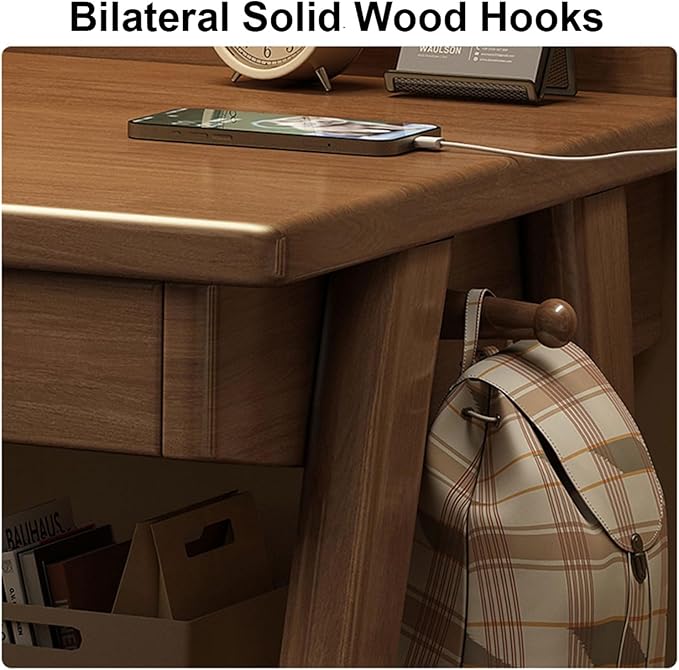Mid-Century Modern Wood DeskComputer Desks with Drawers and Storage ShelfStudy Work Writing TableModern Industrial Home Office Desks for WritingExecutiveStudyWork(White55in(140cm))