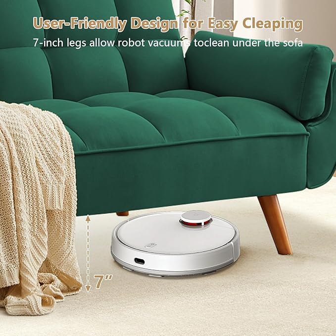 75 Convertible Futon Sofa Bed Sleeper Couch Bed with Adjustable Backrest Small Couches for Small Spaces Living Room Bedroom and Office (Green)