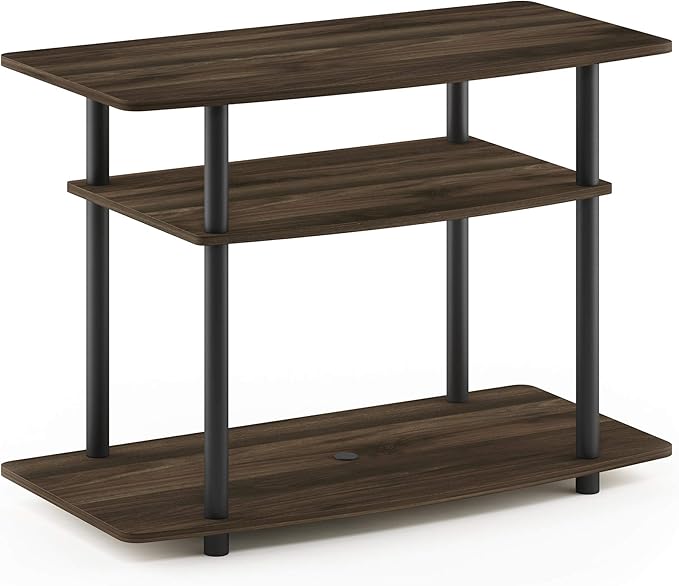 Furinno Turn-N-Tube No Tools 3-Tier Entertainment Center TV Stand for TV up to 32 Inch Plastic Round Tubes Columbia Walnut/Black