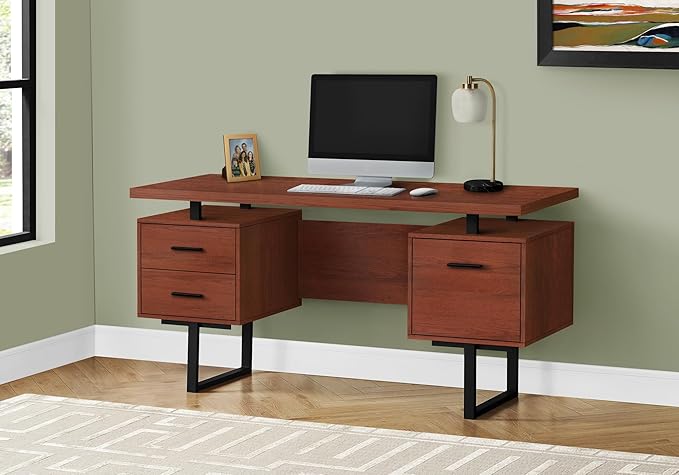 Monarch Specialties I 7626 Computer Desk Home Office Laptop Left Right Set-up Storage Drawers 60 L Work Metal Laminate Brown Black Contemporary