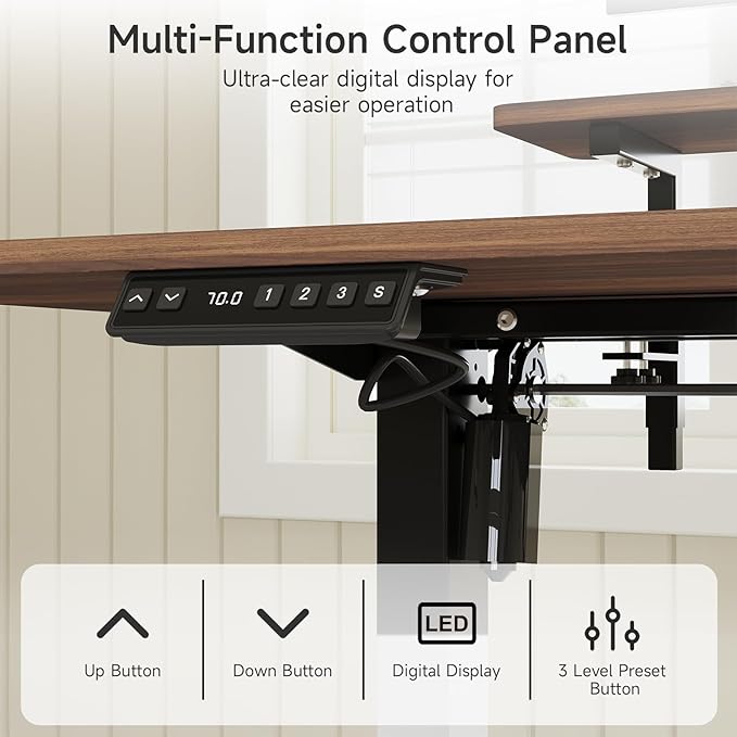63 x 24 Inches Electric Standing Desk with 2 Monitor Shelves Adjustable Computer Desk from 28-46'' Sit to Stand UpHome Office Desk with Memory Controlller for Workstations Walnut
