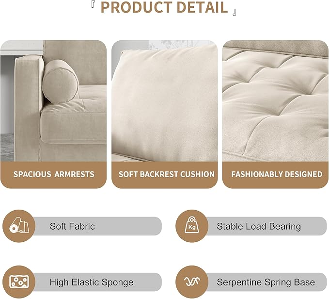 SILKIR Velvet Loveseat Sofa Love Seats Furniture for Small Spaces Mid-Century Modern Loveseats for Living Room Love Seat Couch 58 Inches Beige