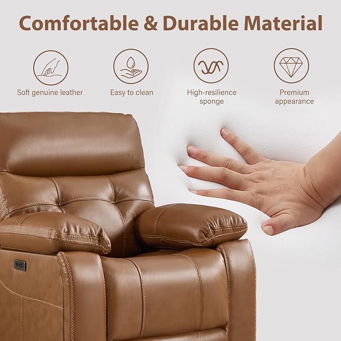 CANMOV Genuine Leather Power Recliner Loveseat 2 Seat Loveseat Reclining Sofa with Storage ConsoleHidden Cup HoldersModern Electric Recliner Couch Set for Living Room BedroomBrown