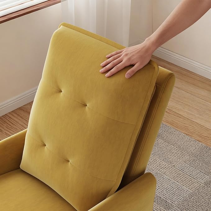 Manual Recliner Chair for Adult Velvet Reclining Chair with Chunky Cushion for Small Space Comfortable Reclining Sofa for Living Room Bedroom Home Theater Easy Assembly (Yellow)