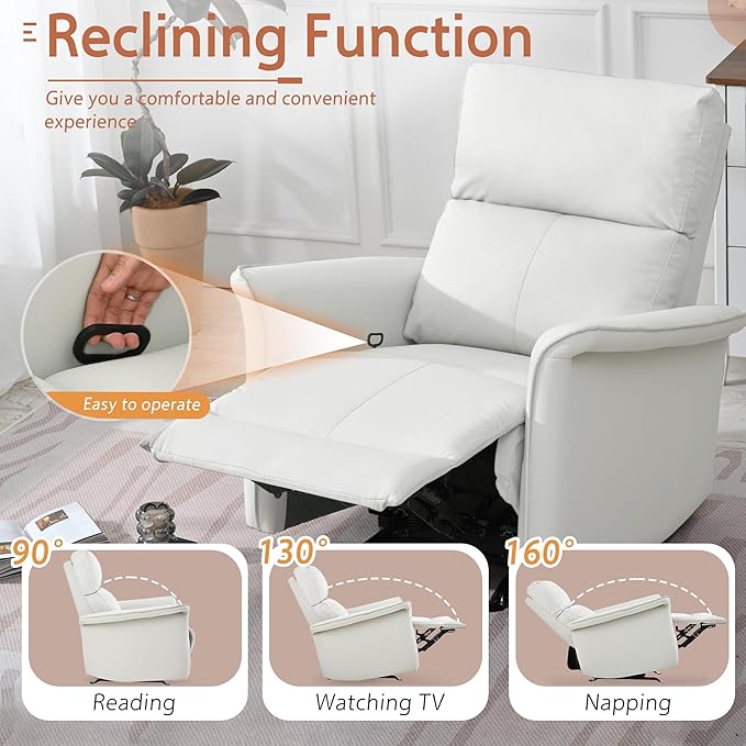 Manual Rocker Recliner Chair with Glider Motion for Nursery 150° Recline &amp Wide Armrests - Overstuffed Leather Nursery Chair for Small Spaces Living Room Bedroom
