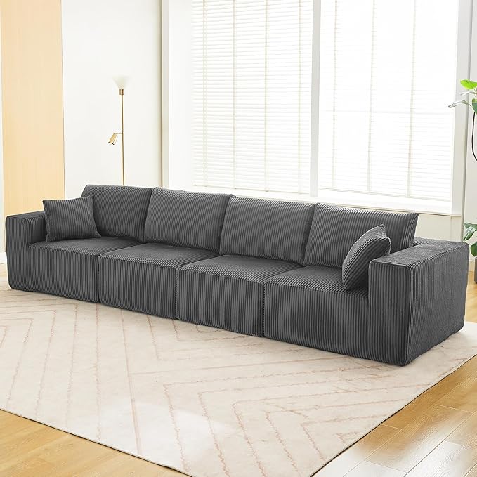 Sectional Cloud Boneless Couch 137 Modern Comfy Linear Straight No Assembly Required Convertible Compression Sleeper Modular Sofa with Corduroy Fabric 4 Deep Seat Single for Living Room