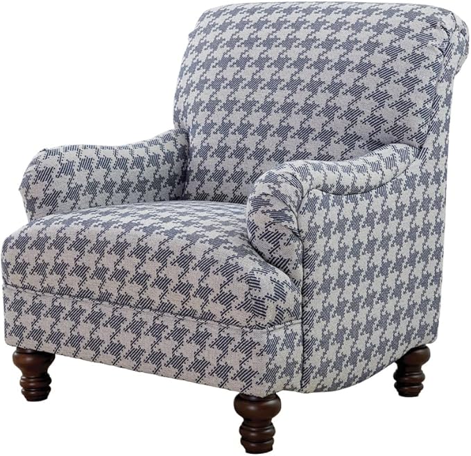 Coaster Home Furnishings - Glenn - Wood - Upholstered Accent Chair with English Arms Houndstooth Check Pattern Turned Legs and Attached Cushions - Living Room - Blue - 903093
