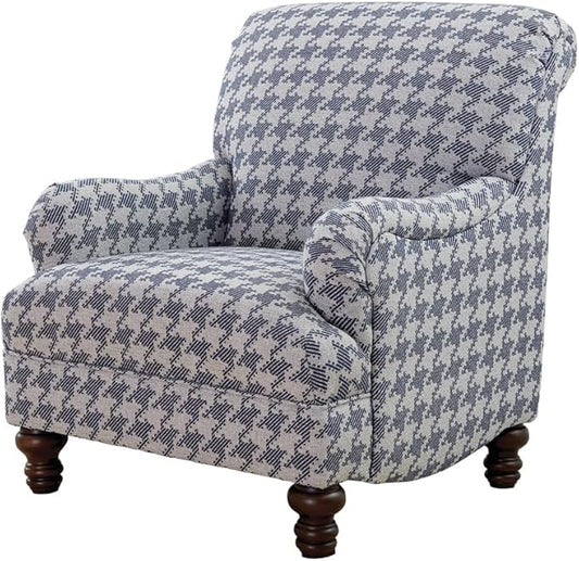 Coaster Home Furnishings - Glenn - Wood - Upholstered Accent Chair with English Arms Houndstooth Check Pattern Turned Legs and Attached Cushions - Living Room - Blue - 903093
