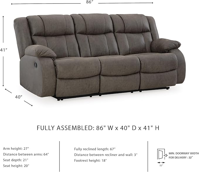 Signature Design by Ashley First Base Contemporary Faux Leather Manual Reclining Sofa Gray