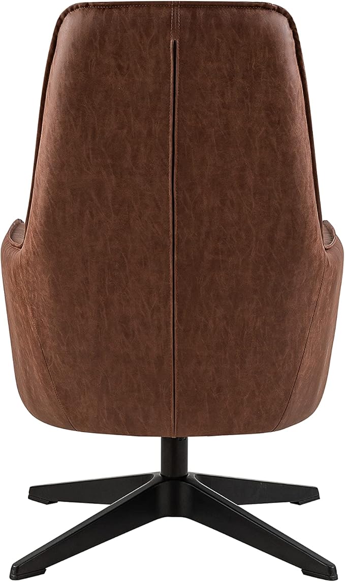Furniture of America Altha Modern Swivel Base Faux Leather Accent Chair for Living Room Bedroom Home Office Brown