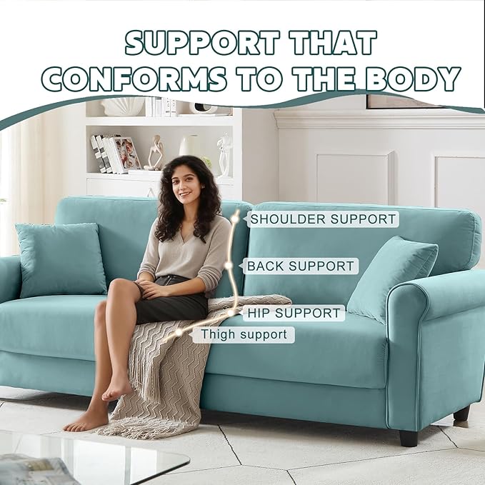 83 Sofa CouchSmall Modern LoveseatLove Seat with 2 SeaterVelvet Loveseat SofaSmall Couch for Living RoomBedroomOffice (Light-Blue)