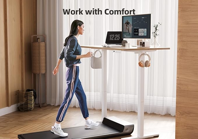 YDN Electric Standing Desk Adjustable Height 40 x 24 Inches Stand up Desk with Cable Management Home Office Desks with Splice Board &amp White Frame Nature Top