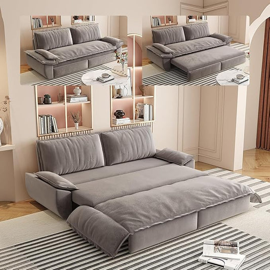 73.2 Queen Size Pull Out Sofa Bed 3-in-1 Velvet Convertible Sleeper Loveseat for Living Room Apartment Bedroom &amp Small Spaces (Grey)